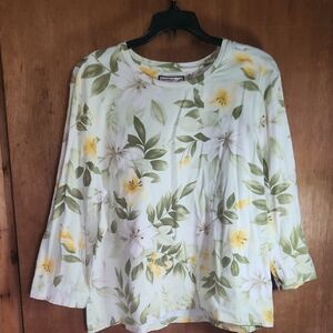 Caribbean Joe White and Yellow Floral Blouse